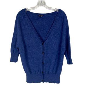 Theory Blue Cashmere V Neck Button Front Slouchy Cardigan Sweater size XS